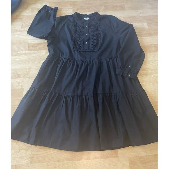 J Crew Embroidered Poplin Tiered Black Dress Size XL - Picture 3 of 10